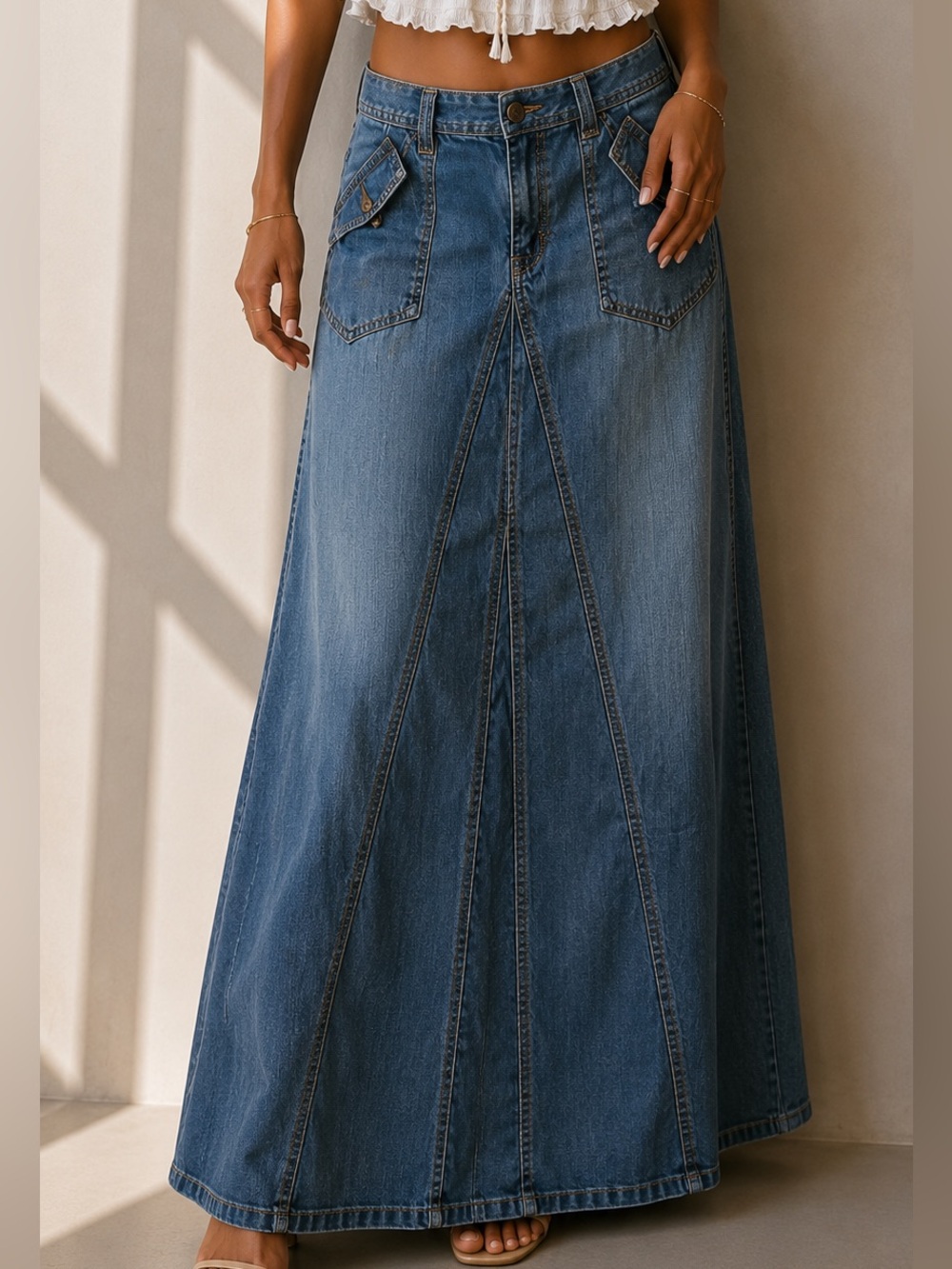 Y2K Jones & Co Low Rise Denim Maxi Skirt